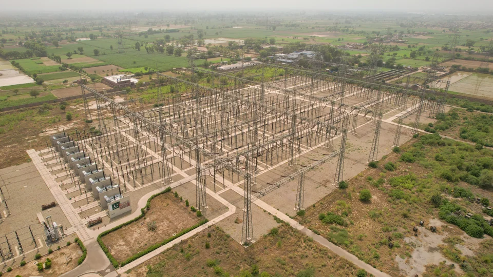 Elevated view along a substation and its internal access routes